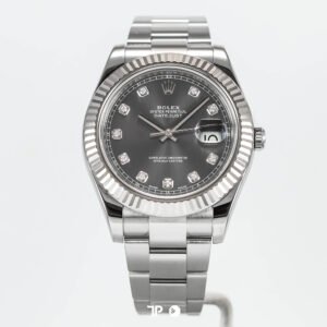 A5551 <span style="display:none;">Rolex</span> Datejust 41 Rhodium Dial Fluted White Gold Bezel Diamond Index (2016)