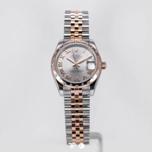 A3997 <span style="display:none;">Rolex</span> Datejust 31 Two Tone Rose Gold Diamond Bezel Silver Roman Dial (2011)
