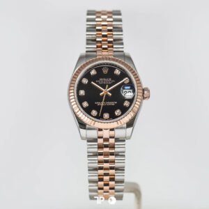 A4610 <span style="display:none;">Rolex</span> Datejust 31 Twotone Rose Gold Black Diamond Dial (2016)