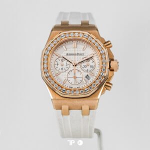 <span style="display:none;">Audemars Piguet</span> Royal Oak Chronograph Lady Rose Gold White Dial Diamond Bezel 37mm (2017)