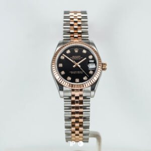 A5167 <span style="display:none;">Rolex</span> Datejust 31 Twotone Rose Gold Black Diamond Dial (2017)